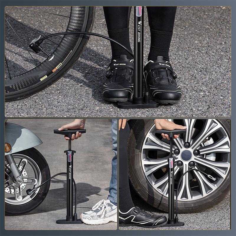 WEST BIKING Portable Bicycle Pump High Pressure Cycling Ball Inflator Standing Bike Hand Motorcycle Bike Tire Fill Pump Air Pump