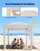 Tenda de Praia, Toldo de Praia 2,4 x 2,4 m com Parede Lateral, Proteção UPF 50+, Tenda Cabana de Montagem Fácil com Bolsos para Areia, Altura Ajustável, Sombra Portátil