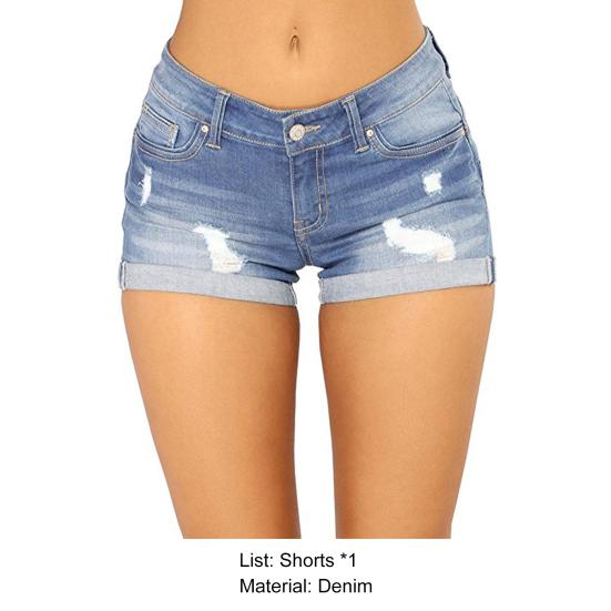 Women Jeans Ripped Mid Waist Solid Color Soft Short Jeans for Daily Wear
