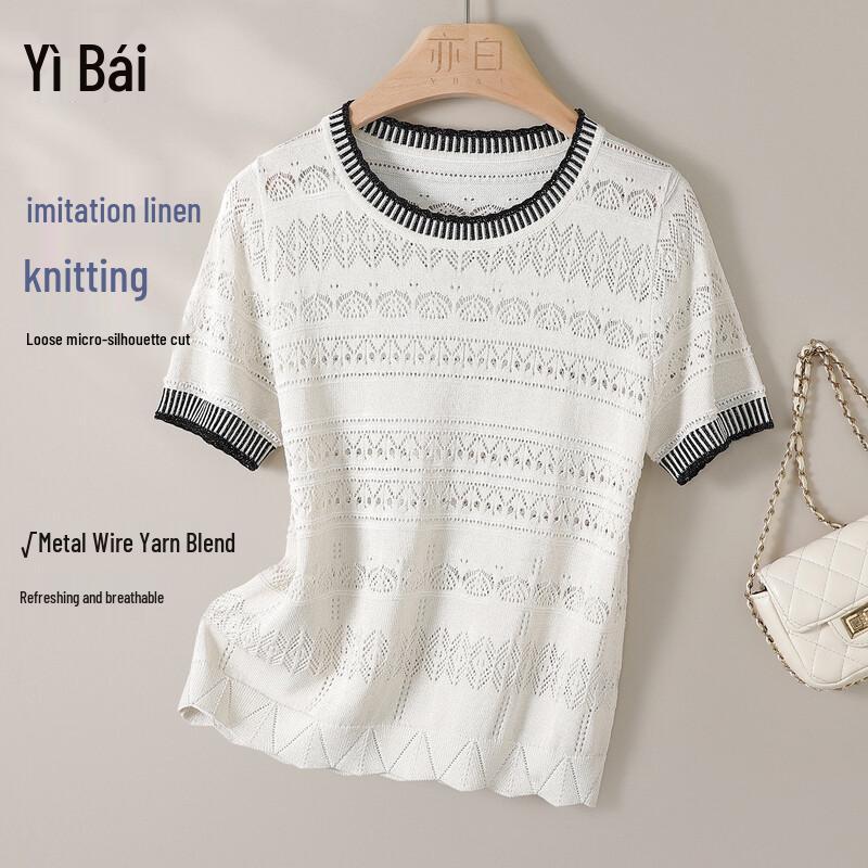 Women s Hollow-Out Short-Sleeve Knit Top XL