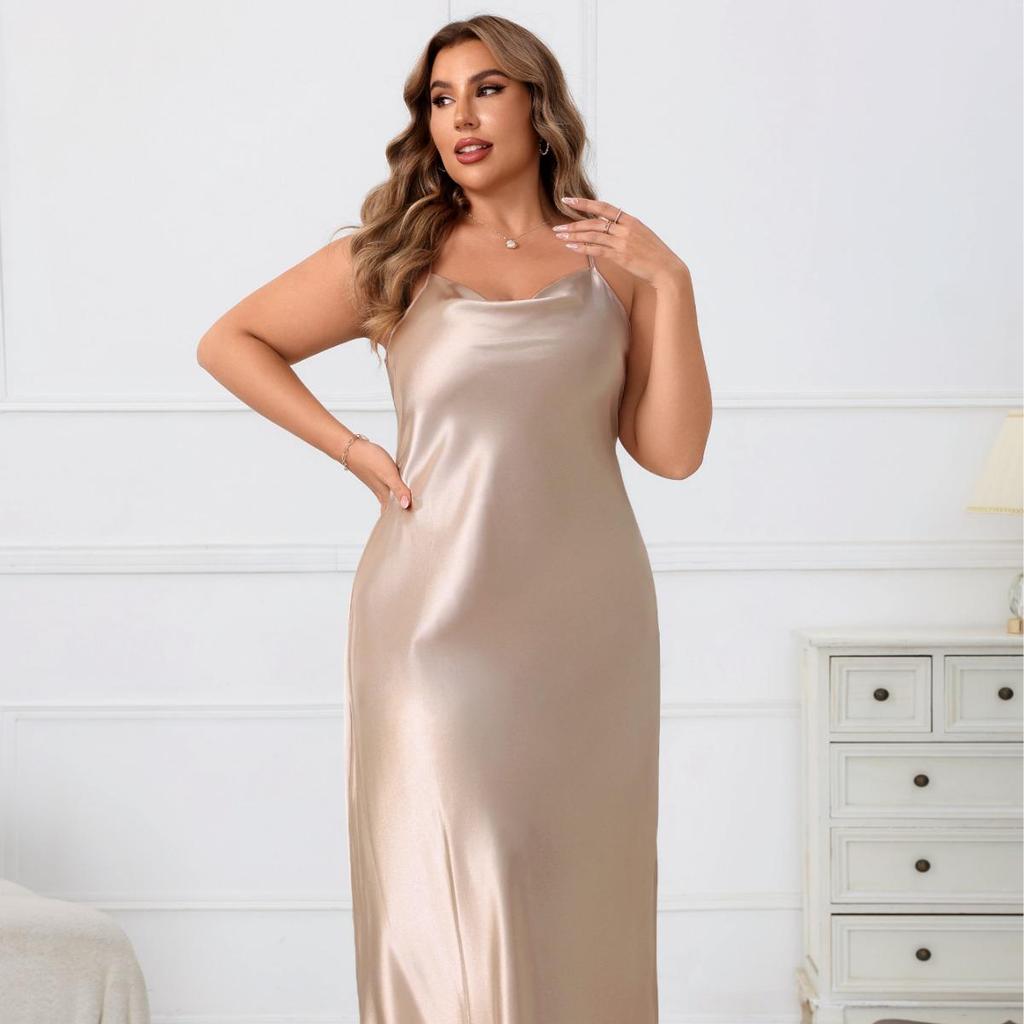 Elegant Plus Size Satin Camisole Nightgown - Light Luxury Casual Home Wear