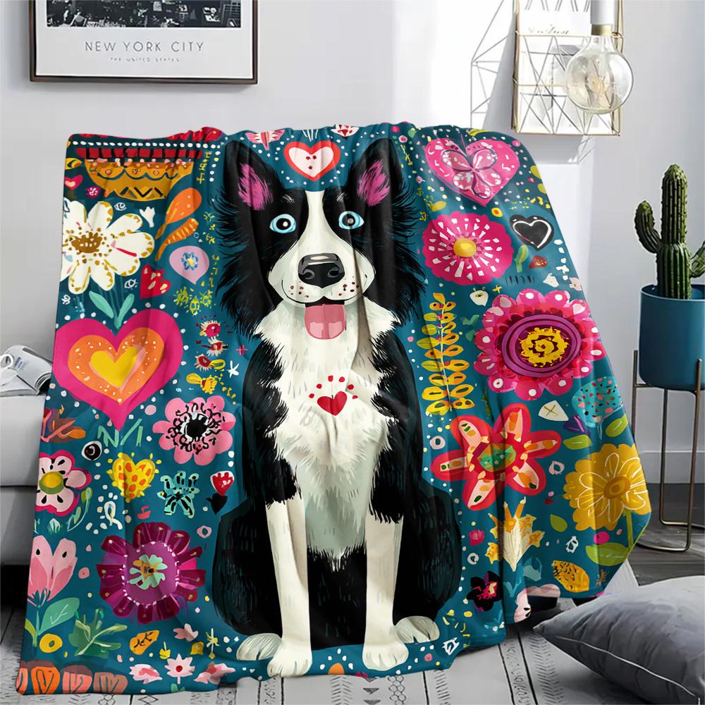 Border Collie Print Flannel Blanket, High quality Comfortable for All Seasons, Home Decor, Warmth and Comfort, Perfect for Christmas Gifts