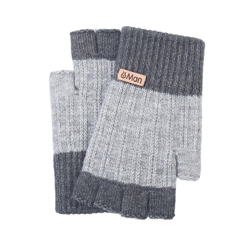 

1 Collection of Two Fall Winter Gloves Thickened Plush Color Matching Half Fingers Wind Shielding Warm Elastic Indoor Outside Writ Practical Use One Size сірий