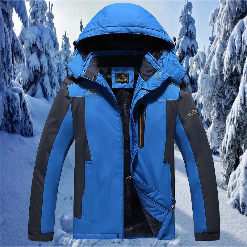 LXL Men's Windproof Winter Ski Jacket - Plus Size, Loose Fit, Fleece Lined, Thickened, Hooded, Warm Cotton Outerwear.