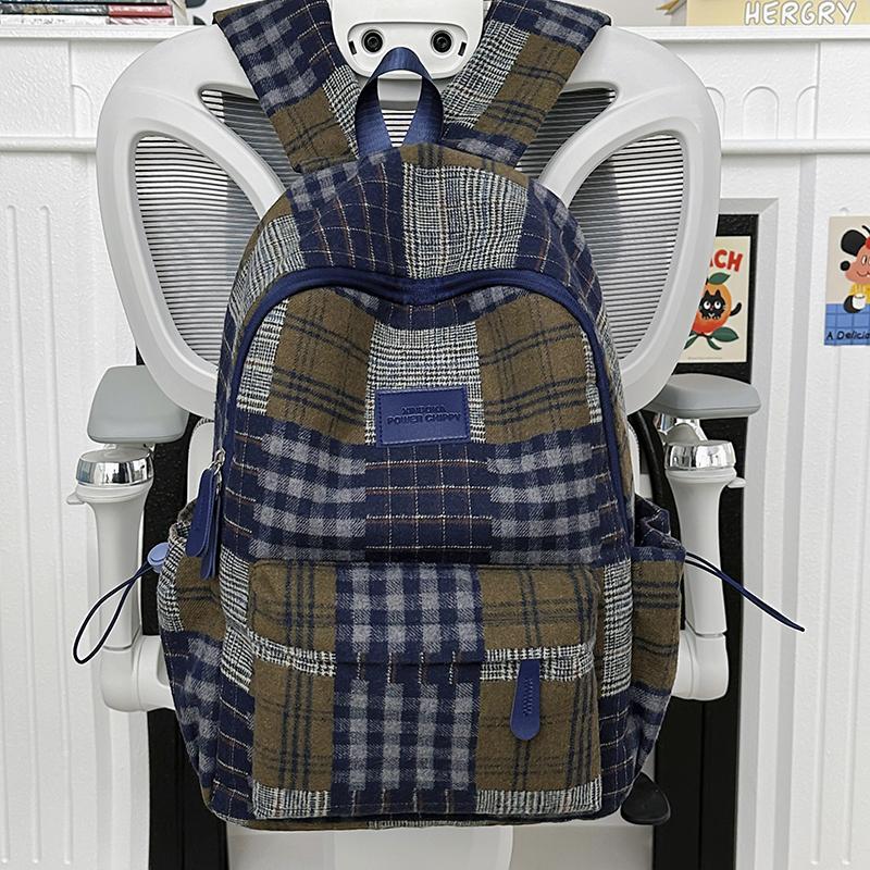 Sac à dos à carreaux rétro pour femme Sac d'école pour étudiant