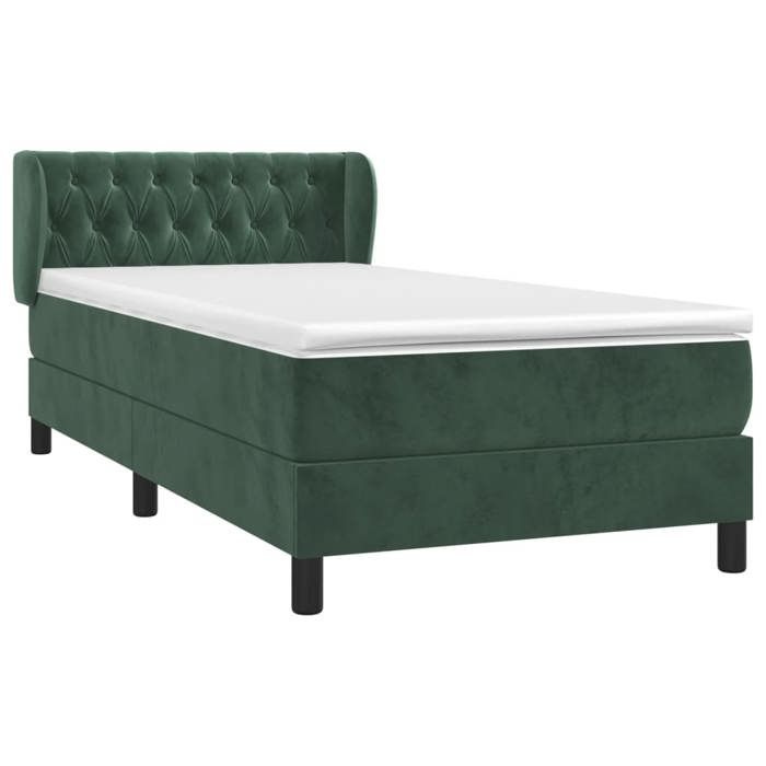 3127646 vidaXL Lit à sommier tapissier avec matelas Vert foncé 90x190 cm
