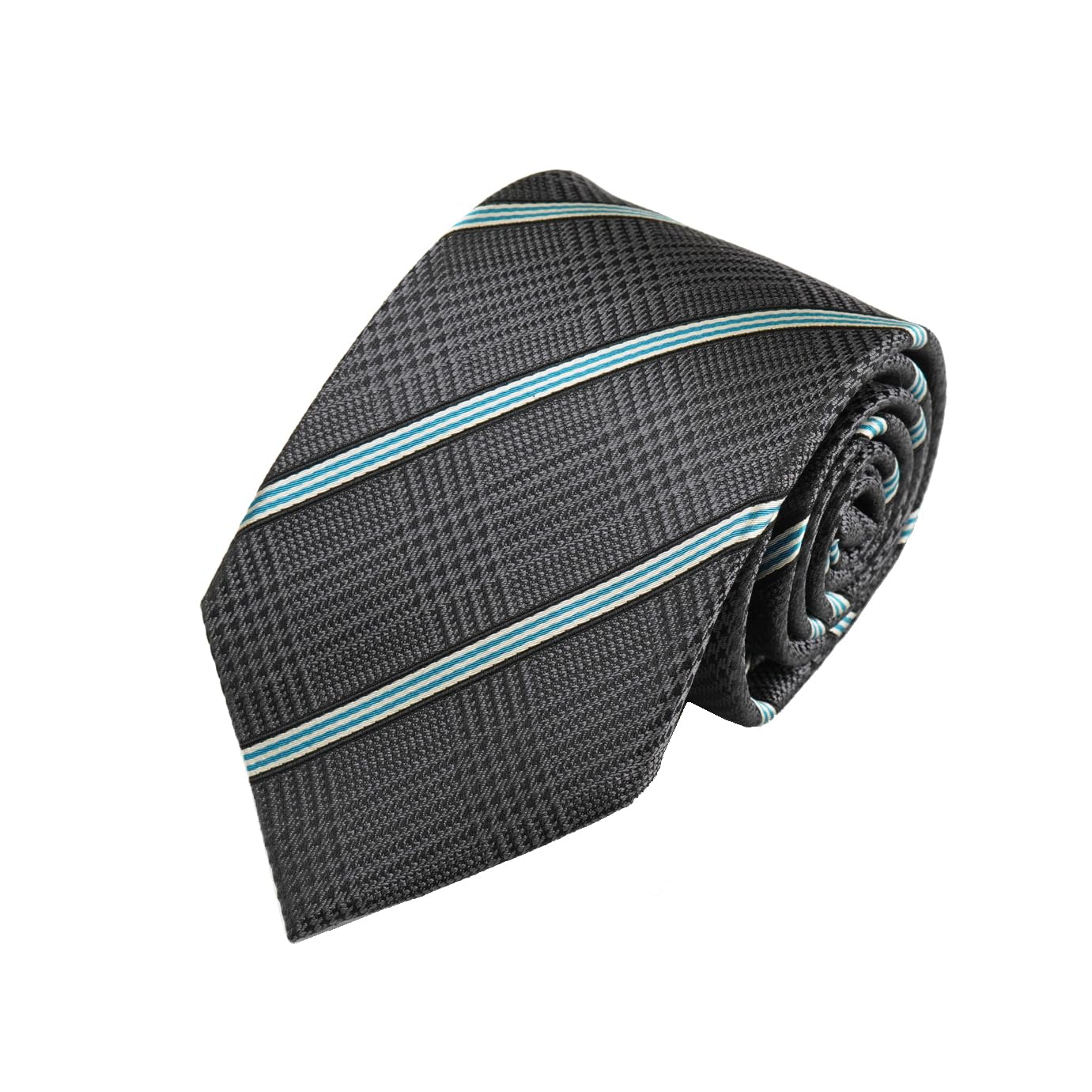 

[New Yorker Blue] Striped (Glen check pattern) Necktie NB922514 Gray, One Size Fits All, Business Suit Style, Gift