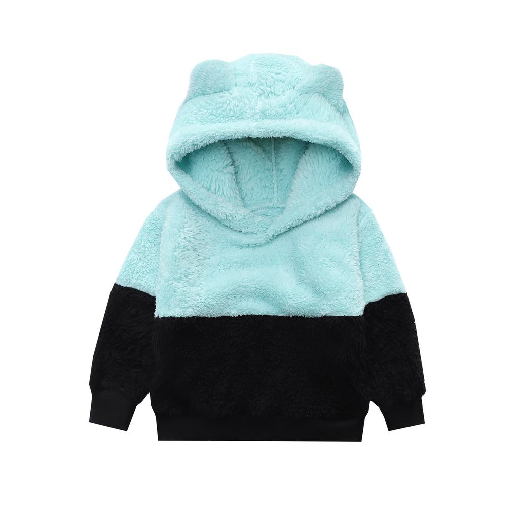 Autumn Baby Kids Boys Hooded with Ears for Girls Sport Coat Children Hooded Polar Fleece Clothes Colorblock Plush Jacket
