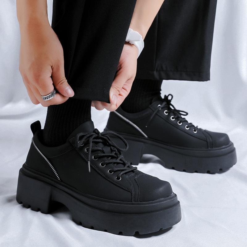 Black Small Leather Shoes Men's Paris Big Head Platform Trendy Shoes Spring British Versatile Derby Shoes 30622-R