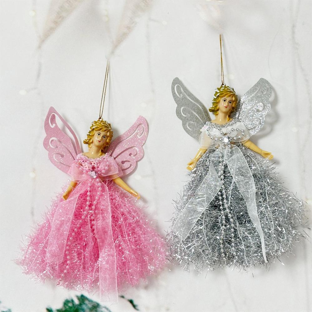 Glitter Christmas Angel Pendant with Shining Wings Hanging Angel Doll  New Year