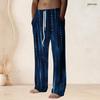 Men S Plus Size Navy Blue Printed Drawstring Waist Straight Leg Beach Pants With Pockets