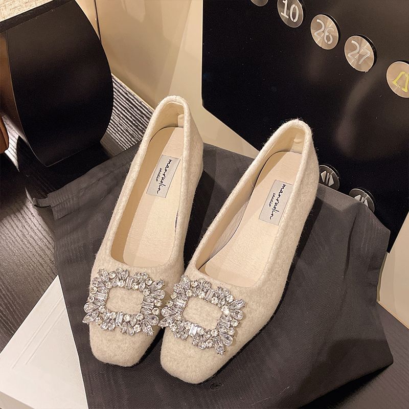 

Rhinestone square buckle single shoes women s spring and autumn French small heel low heel medium heel grandma ladyshoes temperament blac 40