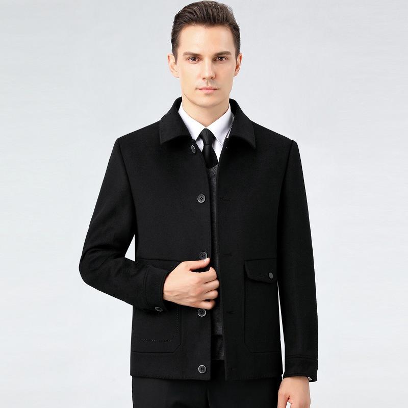 Middle-aged and Elderly Short Woolen Woolen Jacket Men's Jacket Thickened and Warm Middle-aged Dad's Cashmere Coat