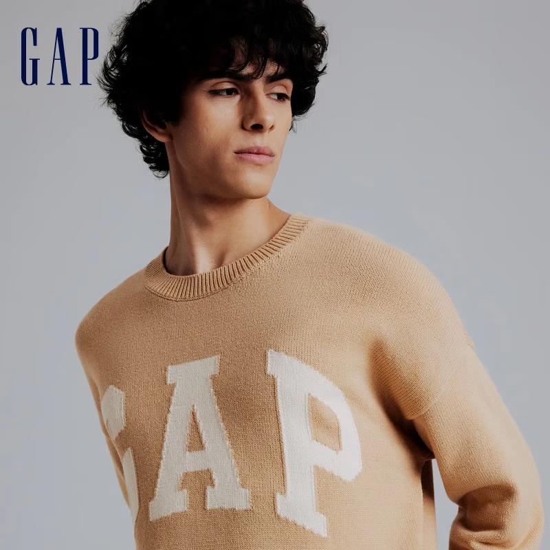 Унисекс трикотажный свитер с круглым вырезом и жаккардовым логотипом Gap L