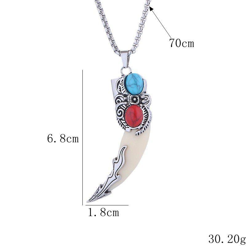 Men's Retro Wolf Tooth Pendant Necklace - Stainless Steel Punk Charm