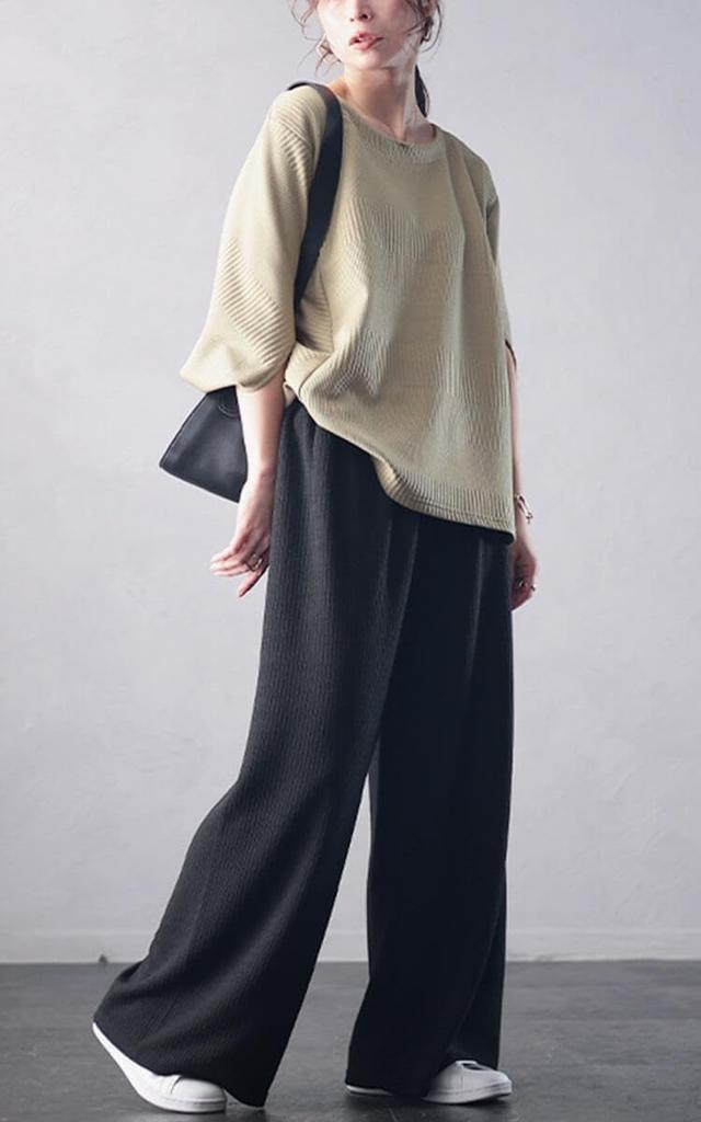 Gold Japan Plus Size Elastic Loungewear for Size Women's Pants, Long, Wide, Ribbed, Waist, Stretch, Fall/Winter, 5L, Black, plan-250055