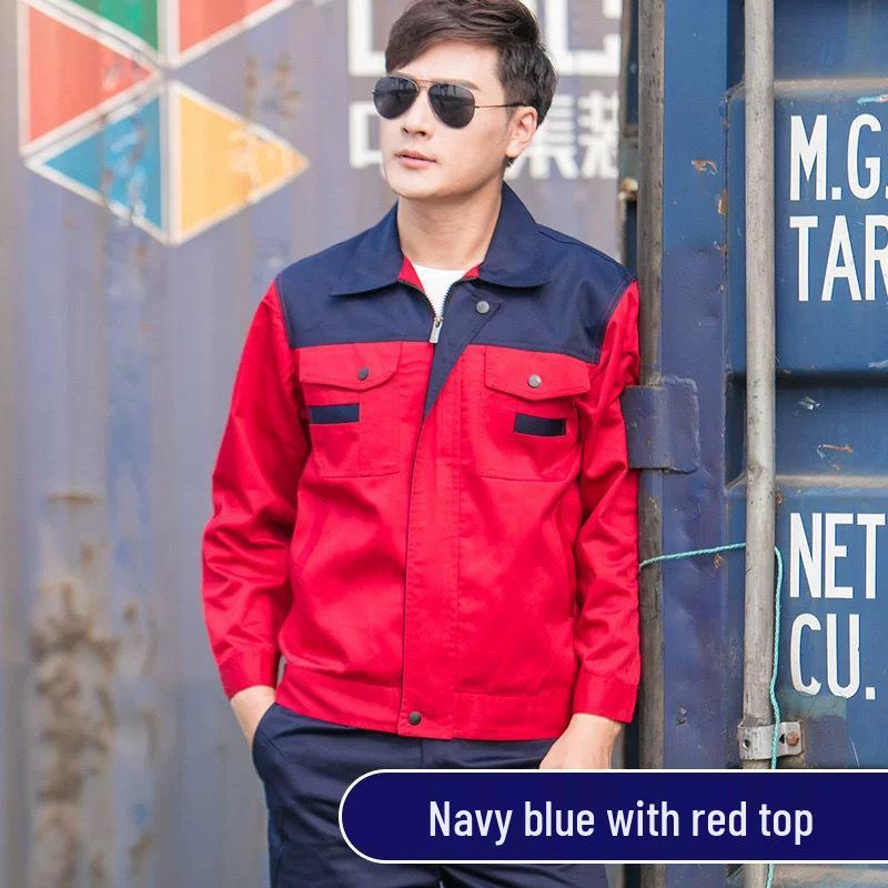 Frühling & Herbst Langarm Colorblock Arbeitskleidungsset: Unisex Flecken- & Verschleißfeste Uniform für Autoreparatur