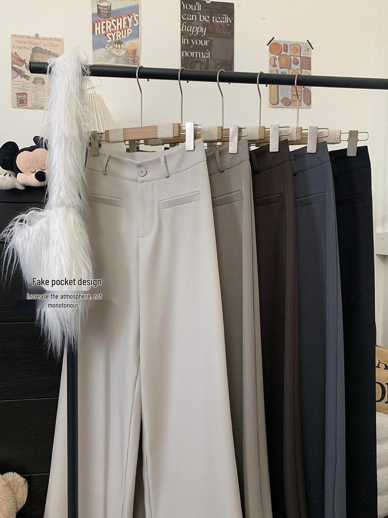 High-Grade Gray Wide-Leg Suit Pants - Women's Spring 2026 Drape Loose, Floor-Length Casual Trousers