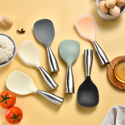 1 PC Standing Silicone Rice Spoon, Household Rice Shovel Heat Resistant, Rice Scooper Serving Spoons