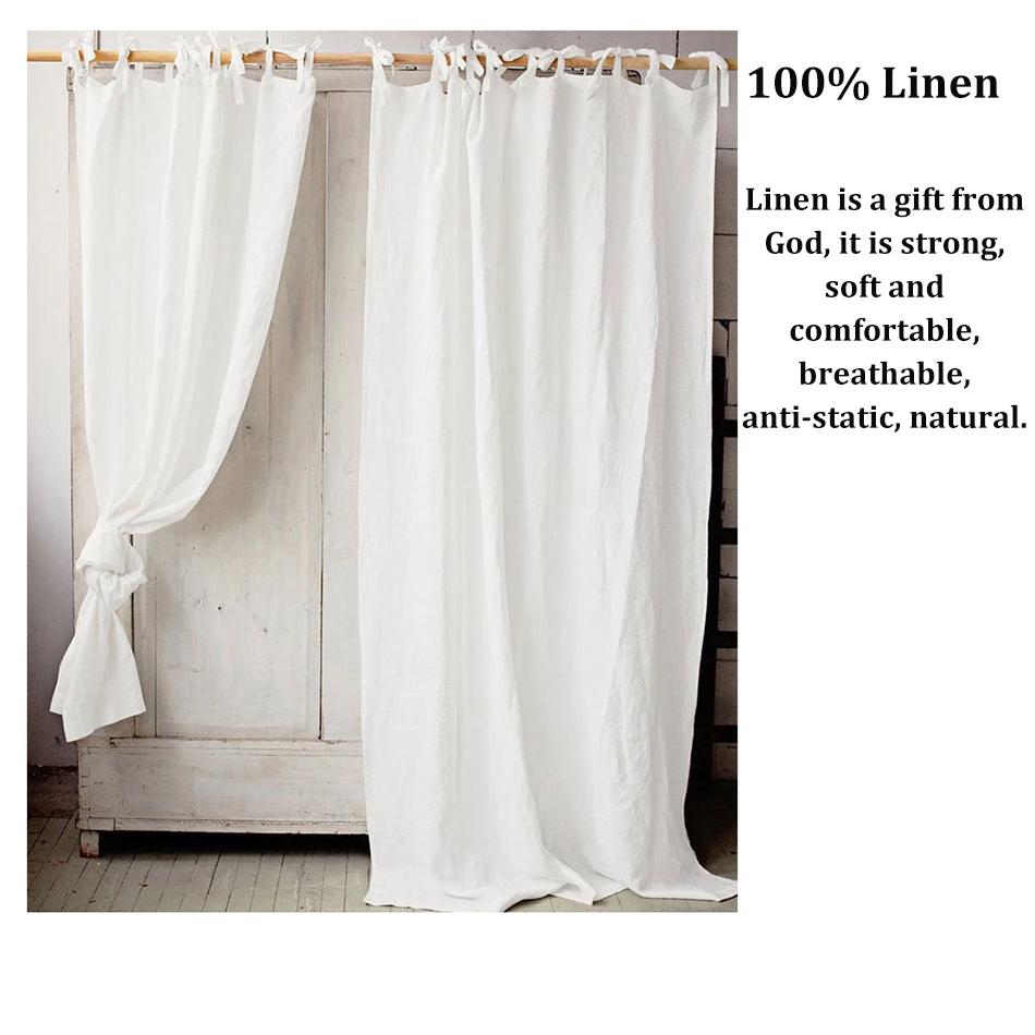 1 Panel Linen Semi Sheer Curtain with Tieback,  Boho Window Drape (Rod Not Included), Light Filtering Natural Linen Curtain for Living Room Bedroom