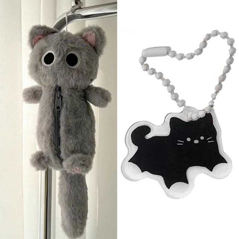 1Pc Large Capacity Cartoon Doll Cat Pencil Bag Siamese Cat Plush Pencil Case Stuffed Animal Pen Storage Bag Stationery Bag
