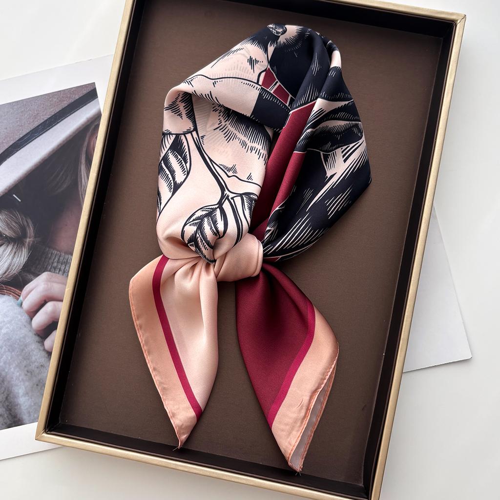 Women Square Scarf Silk Imitation Floral Print Neckerchief Bandana Lady Shawl Scarves Wrap Head Hair Band Ties