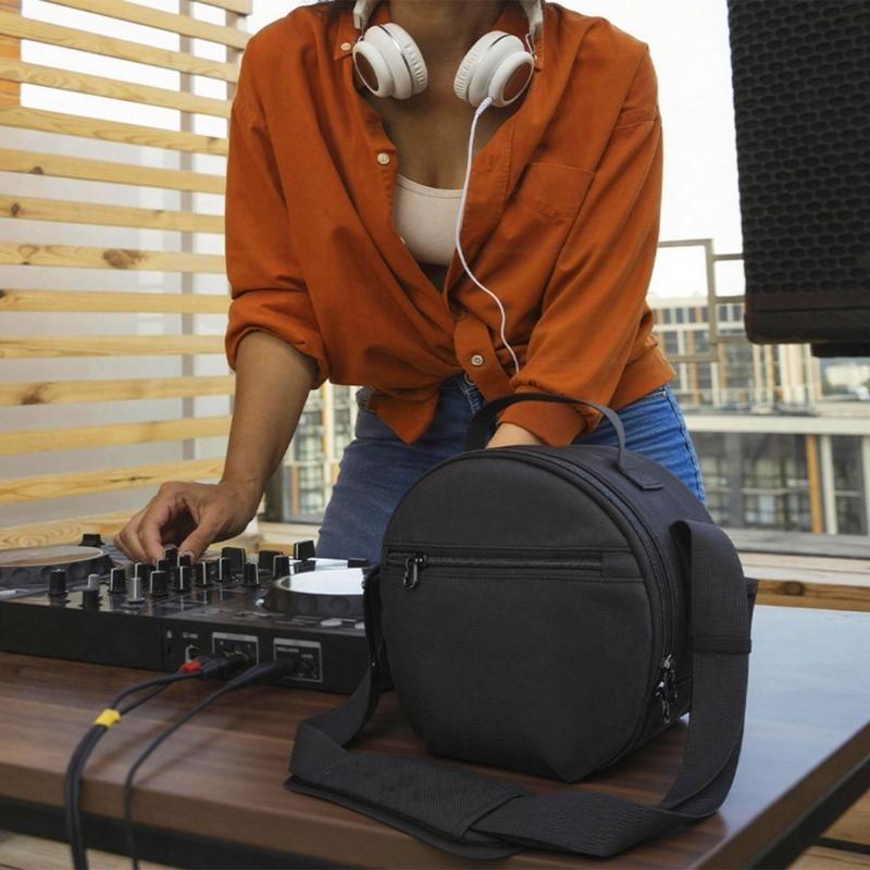 Headphone Carrying Case Organiser Bag with Zippered Pocket for Charging Cable Accessories Storage Black