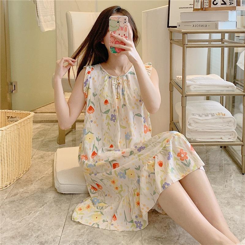 1011 Korean version of princess style dress cute loose artificial cotton loungewear cotton and silk nightdress women's summer thin