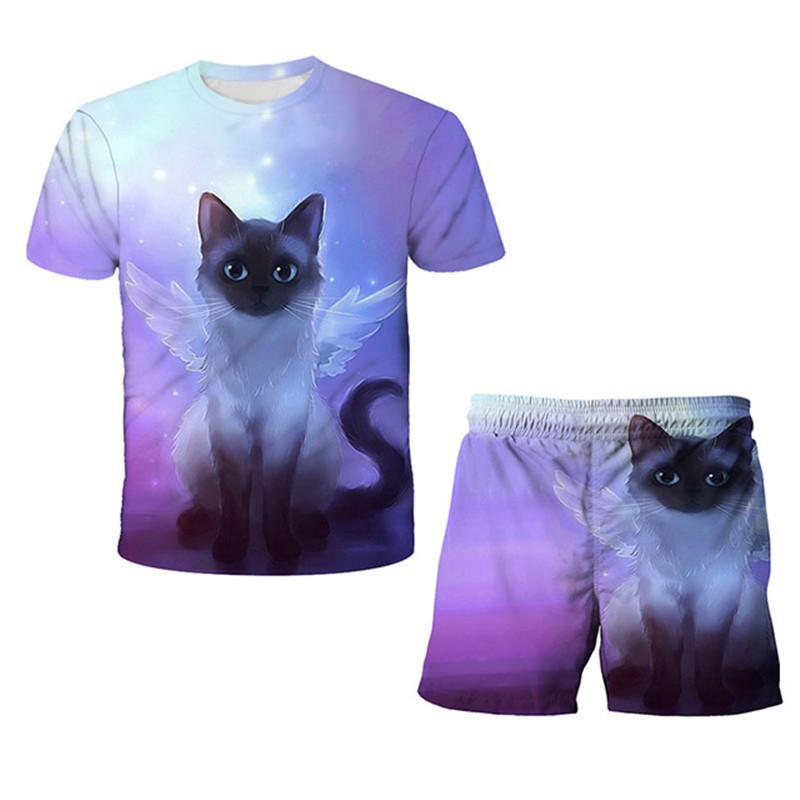 

Модный костюм с изображением кота и животных для маленьких мальчиков, летняя повседневная одежда, топы с героями мультфильмов, шорты, комплект одежды из 2 предметов для мальчиков, костюмы, детская одежда 160