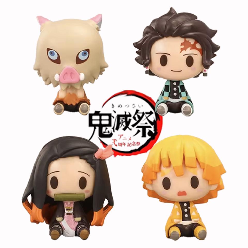 4Styles Q Version Demon Slayer Sitting Ghost Doll 4cm Tanjiro Nidouzi Inosuke Zenizu Figure Action Figure Movie Model Toys