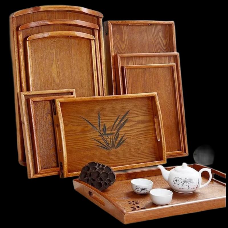 

Red Wooden Rectangular Serving Tray with Xi Engraving