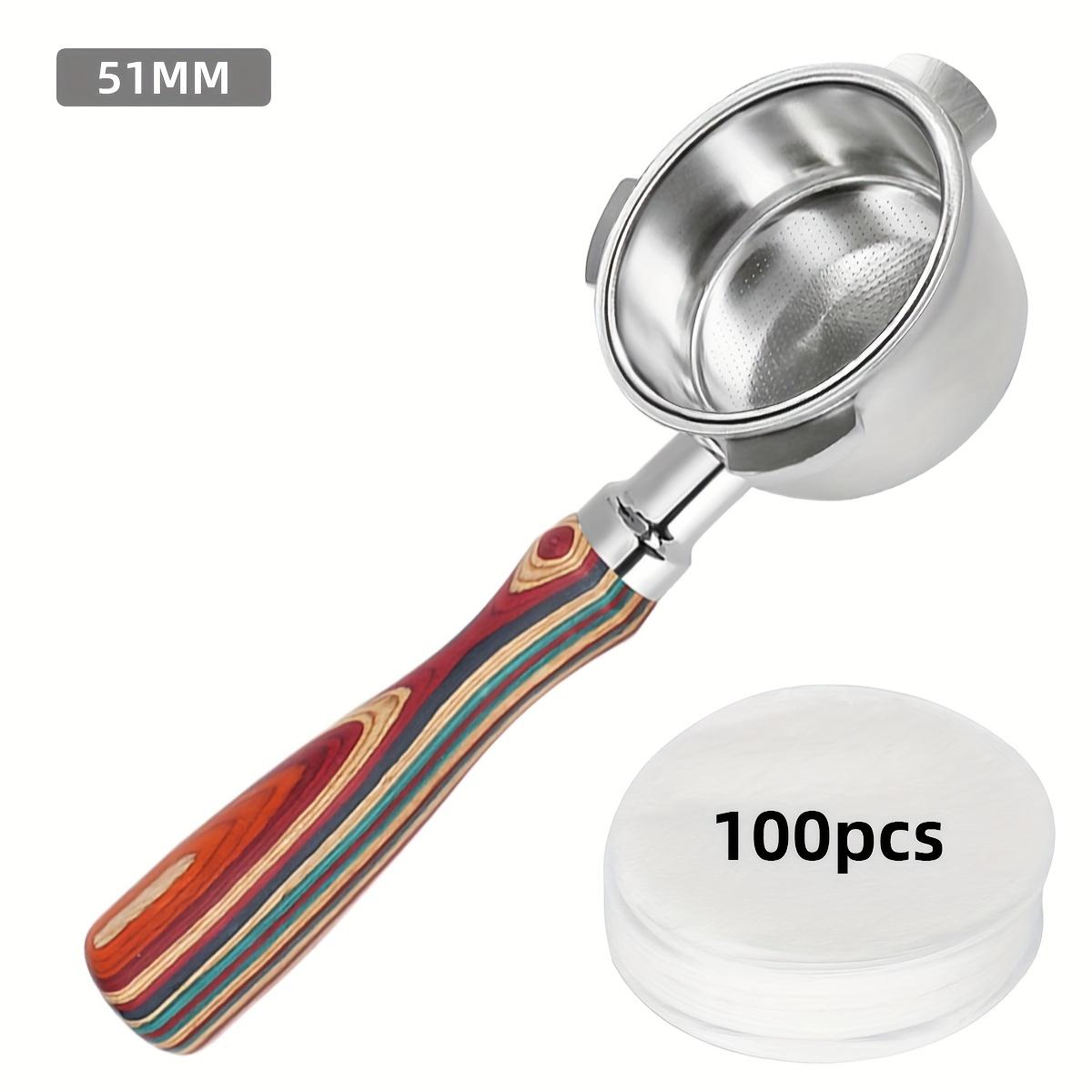 51/54mm Coffee Bottomless Portafilter Filter Handle with 100 pcs Unbleached Coffee Filter Papers, Replacement Coffee Accessories