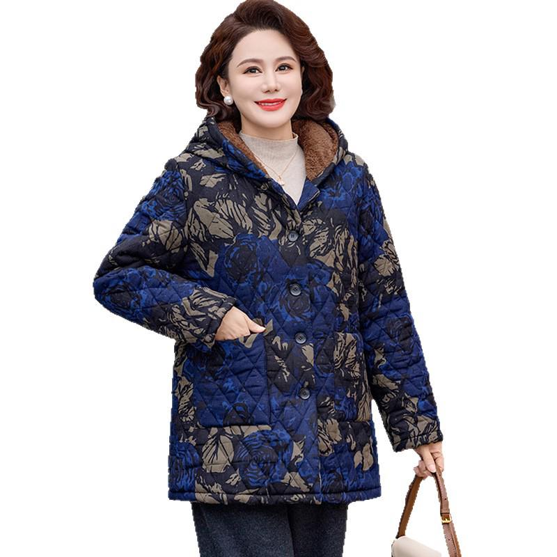 Women's Winter Hooded Fleece-Lined Cotton Jacket - Warm, Thick Coat for Middle-Aged and Elderly