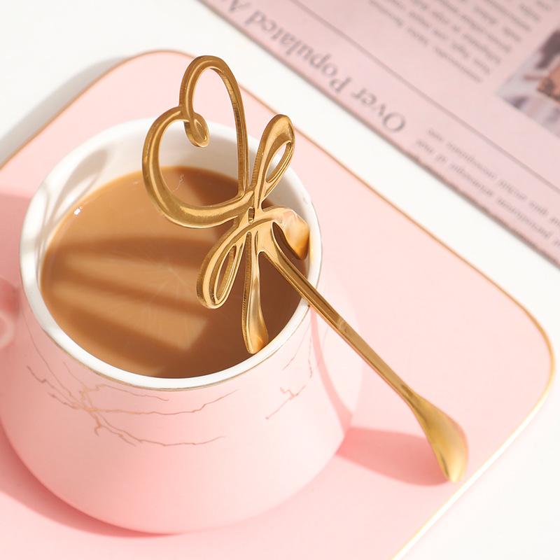 4 Pcs/ Lot Coffee Spoon Creative 304 Stainless Steel Golden Flower Spoon Ins Cute Hanging Cup Tiny Stirring Spoon With Souvenir
