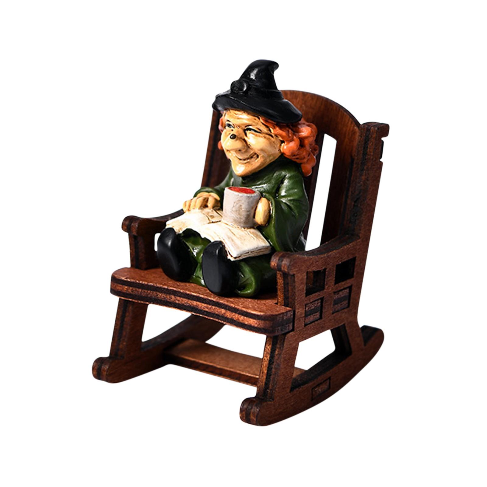 2025 Halloween Scary Witch Rocking Chair Home Tabletop Decoration Scary Resin Statue Witch Resin Statue Halloween Holiday Gift One Size