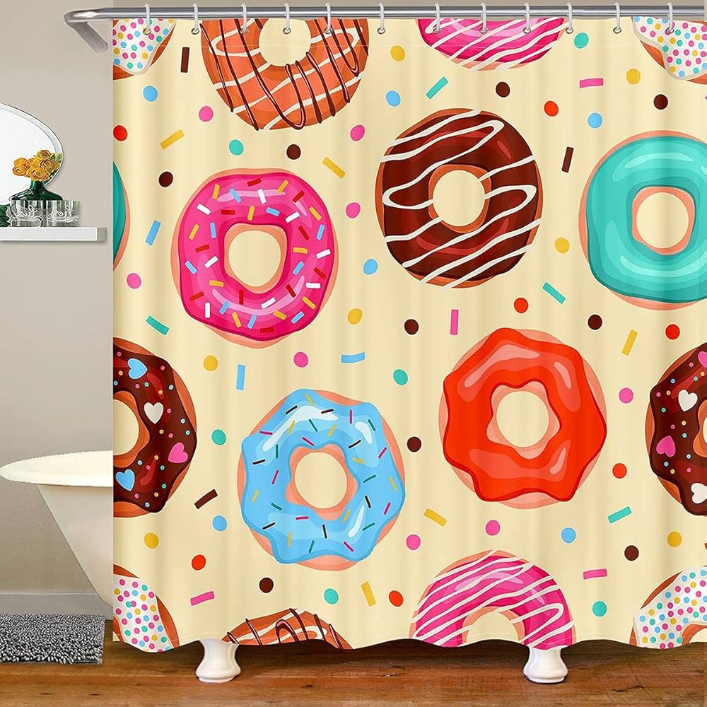 Shower Curtain Colorful Donuts Pink Chocolate Lemon Blue Mint Glaze Bathroom Curtains Polyester Fabric Waterproof Bathroom Decor
