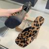 Sexy Leopard Bow Thin Heeled Ladies Slippers Summer Fashion Dress Open Toe Sandal Designer Mueller Shoes for women Zapatos Mujer