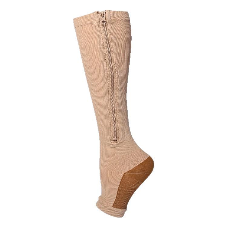 Open-Toe Compression Socks: Women's Zippered Venous Calf Support for Sports