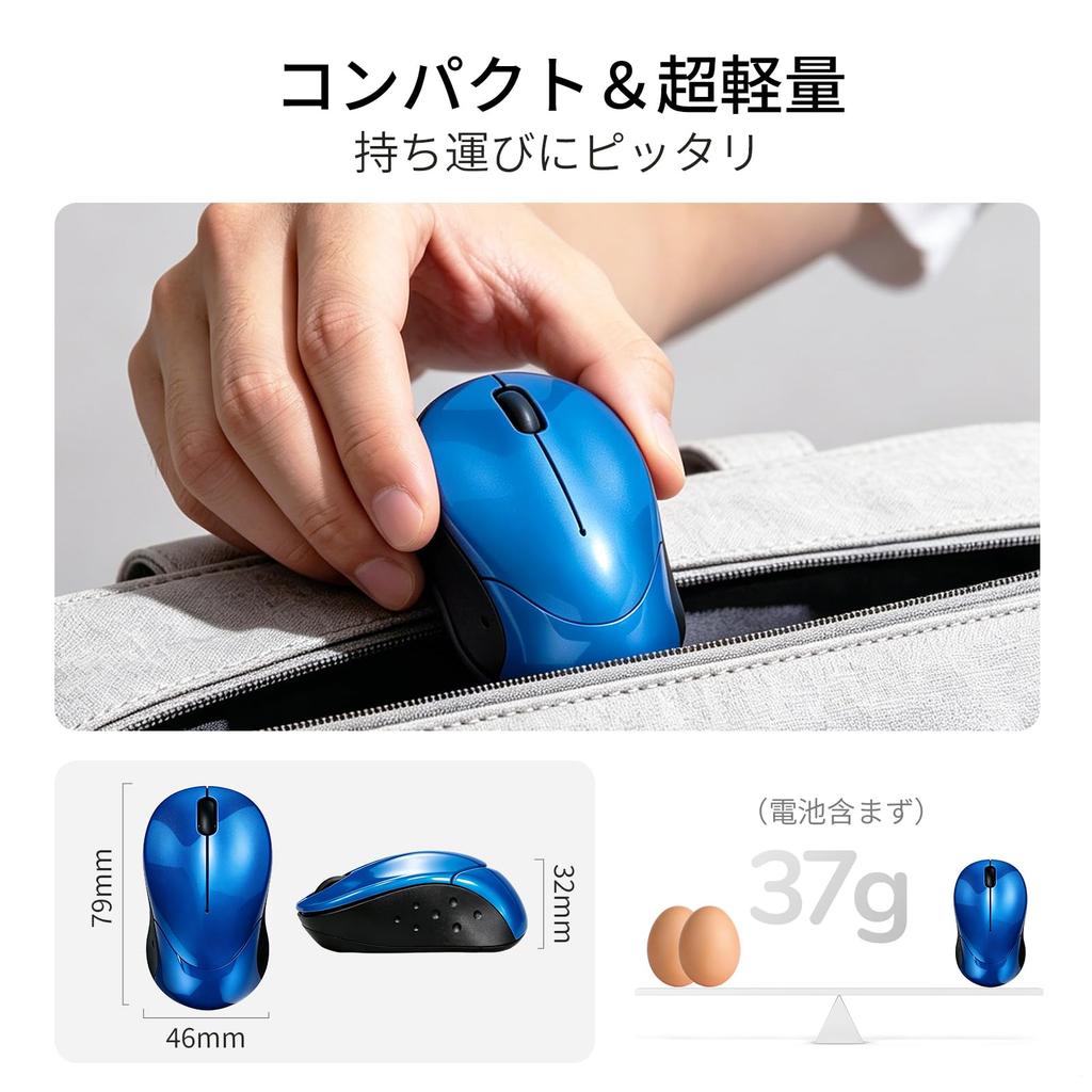 Small Wireless Lightweight Mini Mouse for 3 Battery Silent 1200 Blue 2.4G Mouse, Kids, Buttons, Operated, Clicks, Compact, DPI, Built-in USB-A