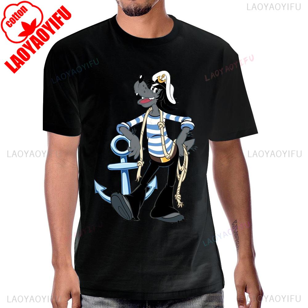 Hot Sale Humor Cartoon Nu Pogodi Russian Animation Tshirt Casual Fashion Loose Short Sleeve Cotton Tshirt Summer Man T Shirt