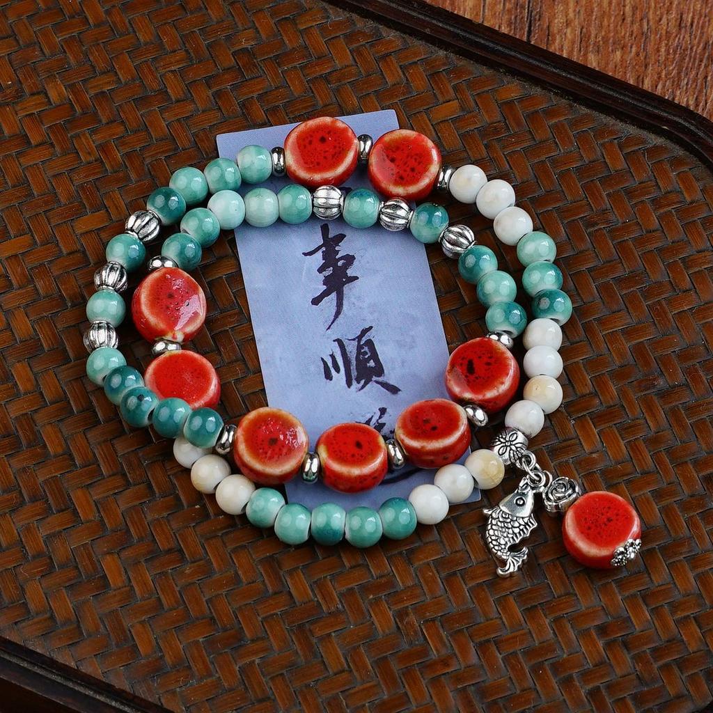 New Chinese Double-circle Ceramic Bracelet Jewelry Wholesale Ethnic Style Literary Bracelet Accessories Strictly Selected Yiwu Small Commodities