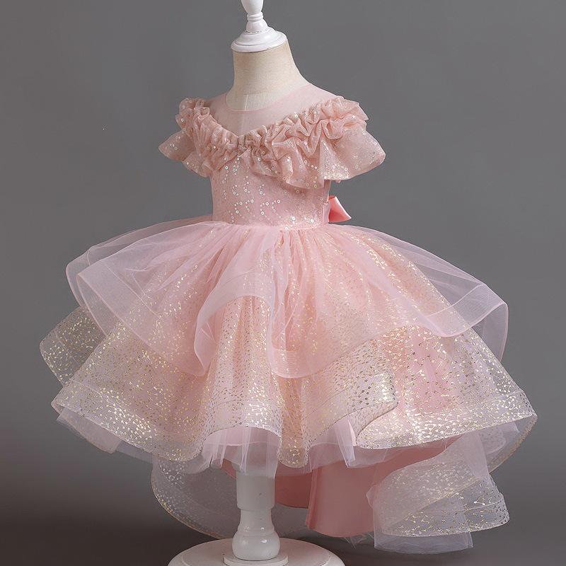 June 1st Kids School Performance Sleeveless Mesh Dress - Summer Style 110cm розовый
