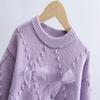Girls' Fleece-Lined Wool Sweater - Autumn/Winter Knit with Bow, Fashionable Street Style
