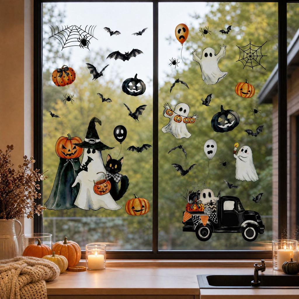 Halloween Window Stickers Static Cling Decals with Pumpkin Decorations