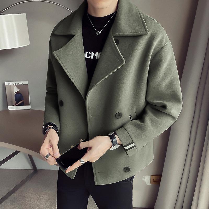 Tide Men's Short Trench Coat - Korean-Style Casual Wool for Autumn/Winter