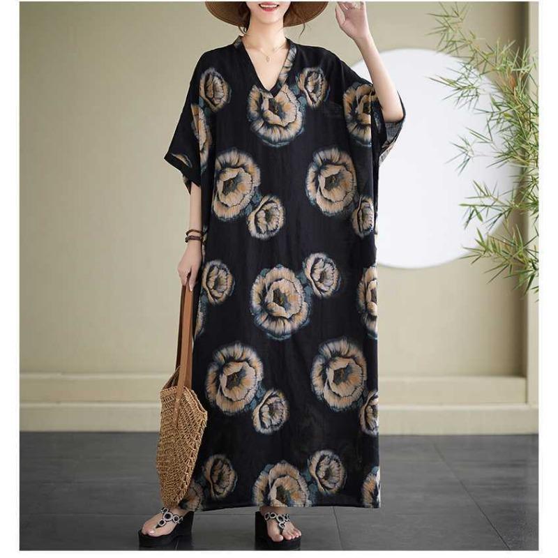 V-Neck Vintage Long Flesh-Covering Dresses