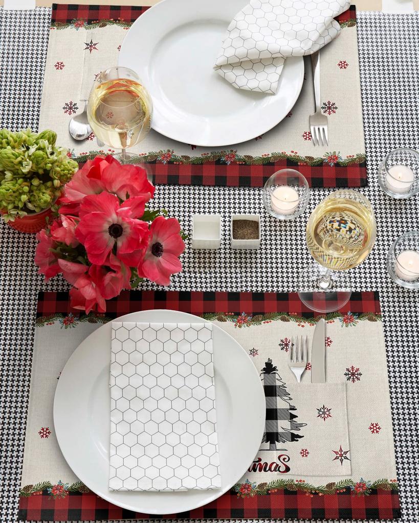 Christmas Tree Buffalo Plaid Placemats Set of 5 Christmas Placemats  Place Mats for Dinner Kitchen Table Party Home Decoration