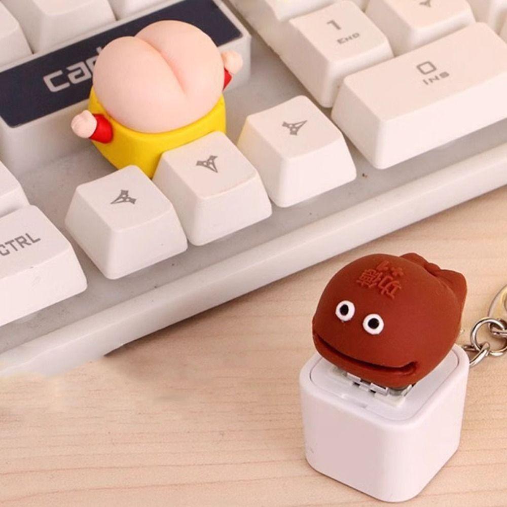 Rechargeable Mechanical Keyboard Keychain Fingertip Button Key Ring  Office Leisure Entertainment
