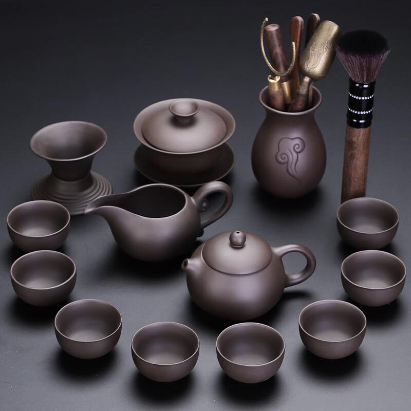Lainuo Black Zisha Xishi Teapot and Gaiwan 13-Piece Tea Set