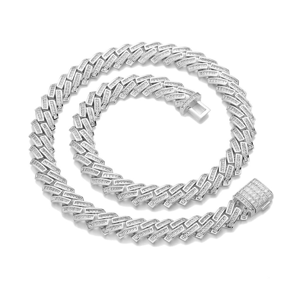 

11MM rhombus Cuban chain hip-hop style necklace bracelet trendy men s zircon necklace 1111 autumn new jewelry Bracelet 7inch (length about 18cm)